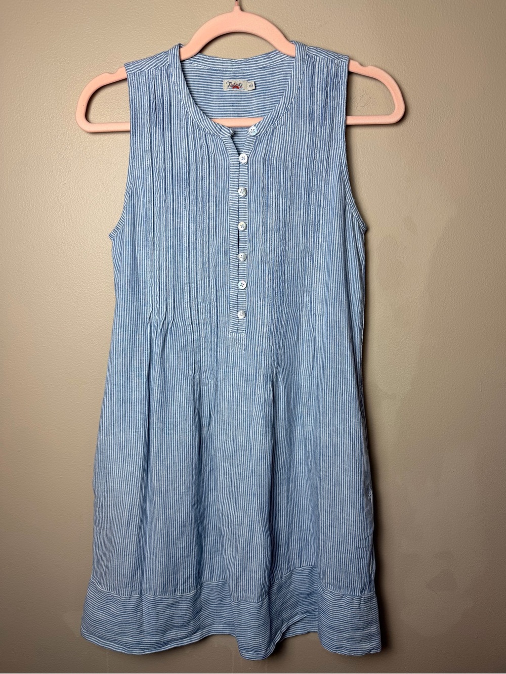 Faherty Isha Linen Mini Dress XS Sleeveless Pintuck Stripe EUC